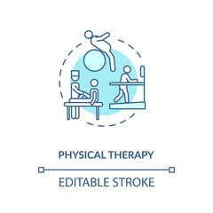 Physical therapy concept icon. Healthcare service, physiotherapy idea thin line illustration. Trauma recovery, injury rehabilitation. Vector isolated outline RGB color drawing. Editable stroke