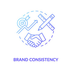 Brand consistency concept icon. Effective marketing plan creating idea thin line illustration. Building awareness. Sales strategy. Social network targeting. Vector isolated outline RGB color drawing