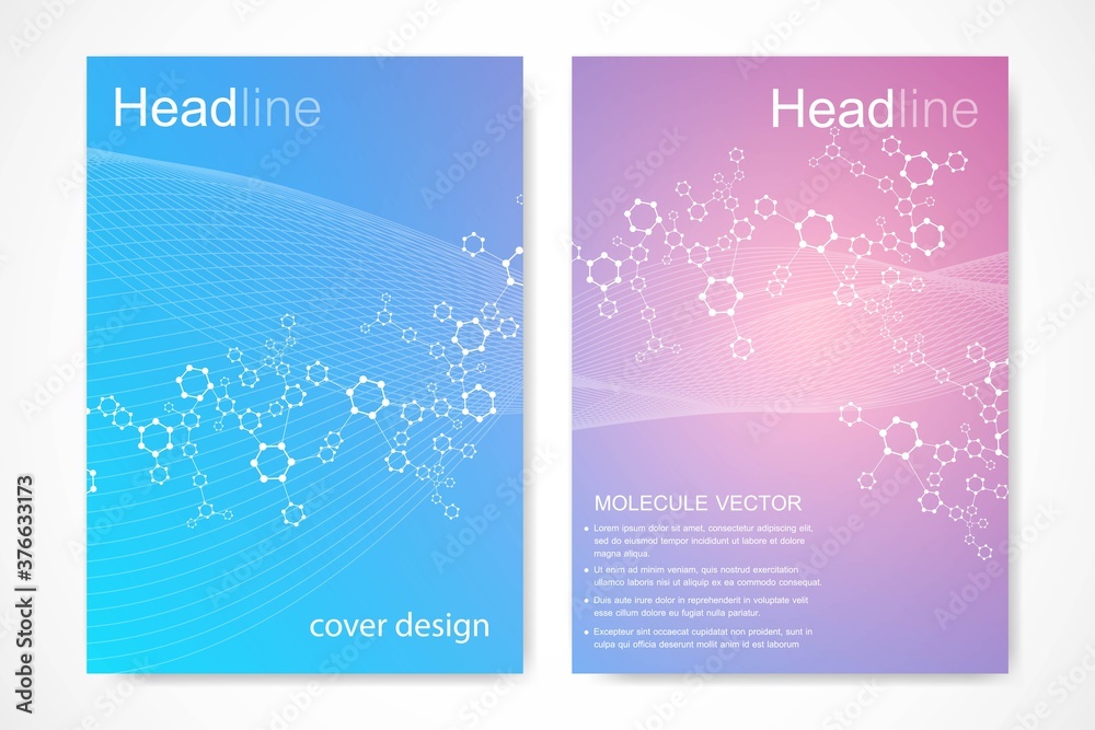 Canvas Prints scientific brochure design template. vector flyer layout, molecular structure with connected lines a