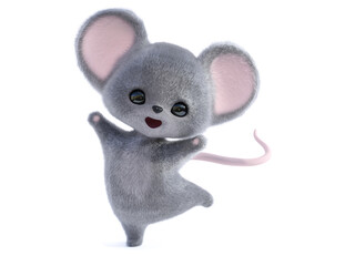 3D rendering of a cute happy mouse.