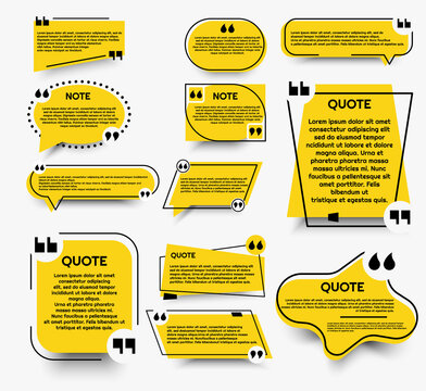 Set of yellow quotebox vector banner templates with quotation marks for dialog or business.