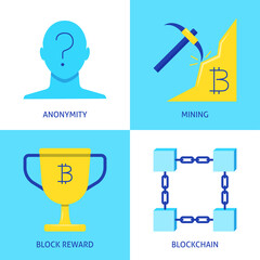 Bitcoin operations icon set in flat style