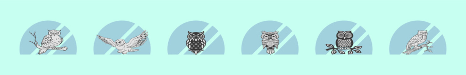 set of owl cartoon icon design template with various models. vector illustration