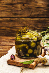 Marinated pickled cucumbers with spices and herbs
