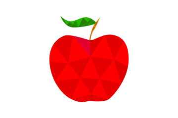 A red polygonal apple isolated on white background. Unique design with triangles, good for projects.