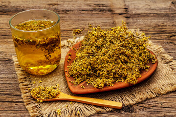 Dry leaves and flowers of nettle for cooking healthy herbal tea