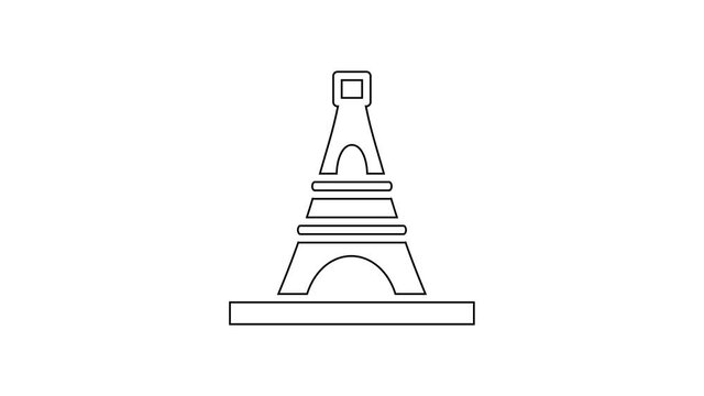 Black line Eiffel tower icon isolated on white background. France Paris landmark symbol. 4K Video motion graphic animation.