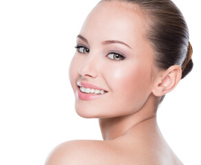 Beautiful face of smiling  woman with clean fresh skin