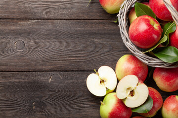 Ripe garden apple fruits in basket