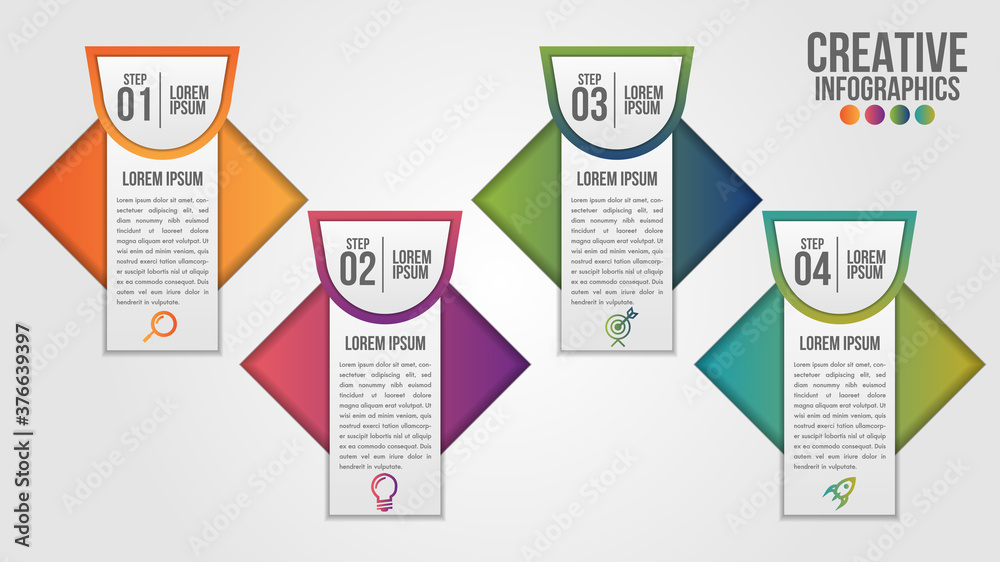 Poster infographic modern timeline design vector template for business with 4 steps or options illustrate a