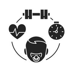 Pediatric sports medicine black glyph icon. Rehabilitation, physical therapy in children. Pictogram for web page, mobile app, promo.