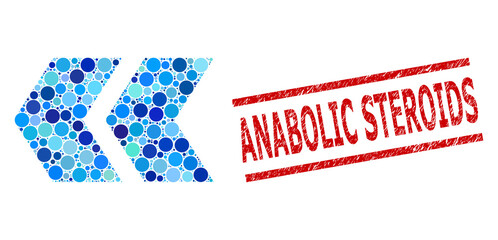 Circle mosaic shift left and ANABOLIC STEROIDS dirty stamp. Stamp seal includes ANABOLIC STEROIDS title between parallel lines. Vector mosaic is based on shift left icon,