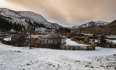 View of the village in Altay mountains