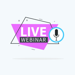 Live Webinar Button, icon, emblem label Vector illustration flat linear badge and banner, scroll, sticker, ribbon, embem, poster.