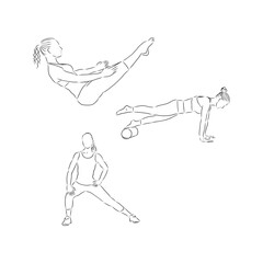 Yoga poses, yoga pants, yoga poses, vector sketch illustration