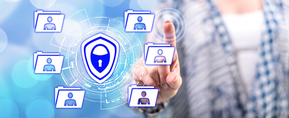 Woman touching a personal data security concept