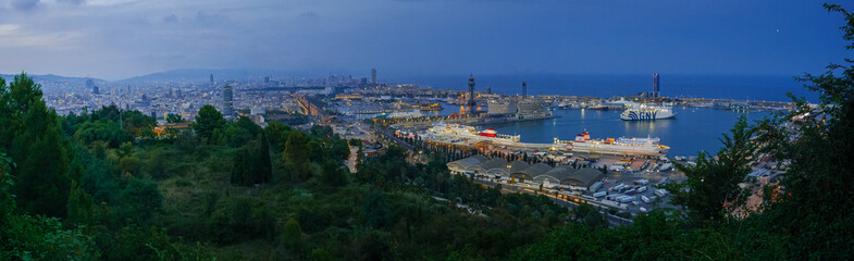 Panorama of a sunset in Barcelona, Spain