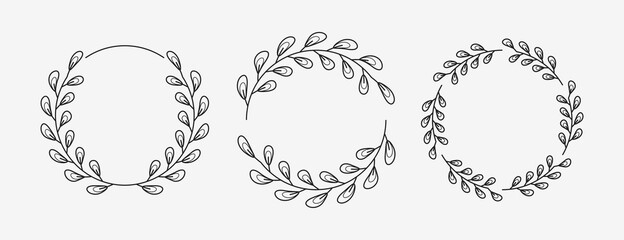 Set of laurel wreath circle borders. Decorative vector elements.