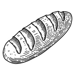 Illustration of  bread in engraving style. Design element for poster, card, banner, menu. Vector illustration