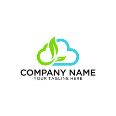 Cloud leaf vector logo design. Green business cloud icon, fresh leaf illustration.