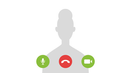 Video call. Woman silhouette and video call icons isolated on white background. Online communication thanks to the Internet. Vector illustration. Flat style.
