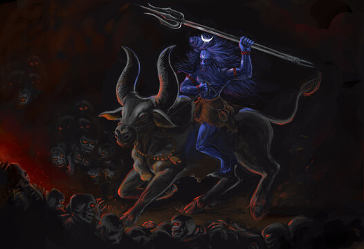 lord shiva and nandi fighting in hell Stock Illustration | Adobe Stock