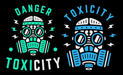 Toxicity. Danger. Vector colorful respirator. Retro poster. Vintage gas mask. Design for t-shirt.
