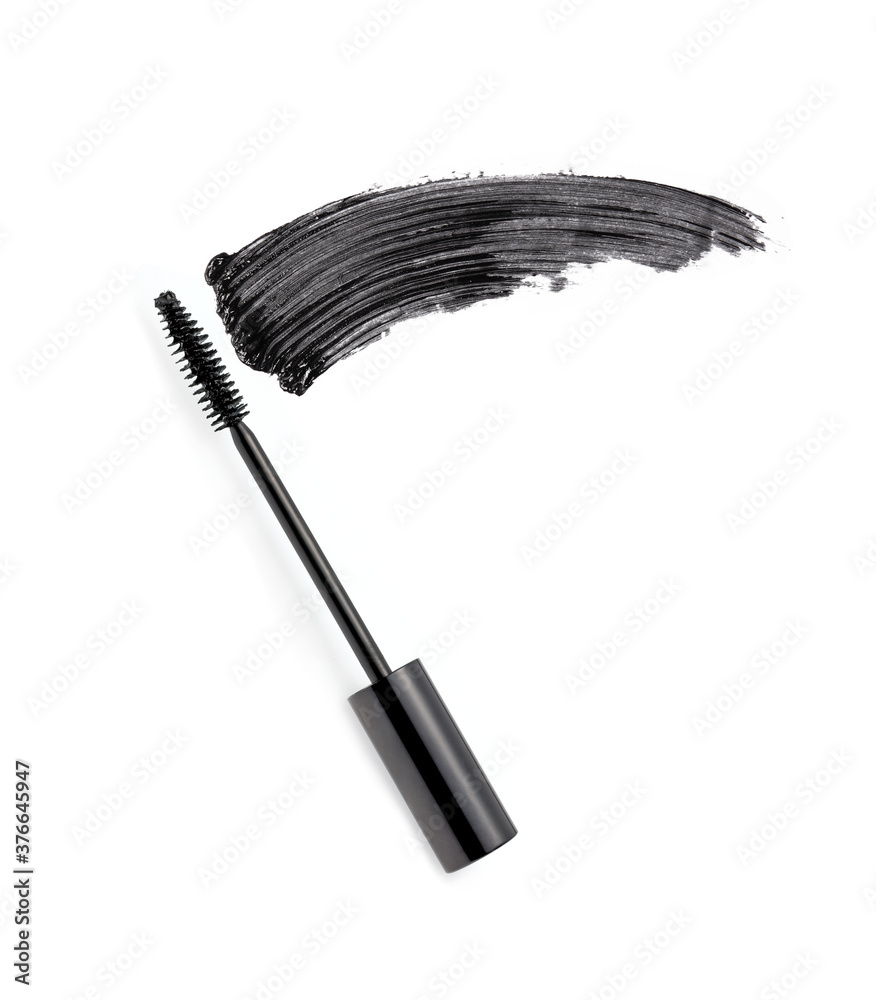 Wall mural black mascara brush stroke with applicator brush isolated on white