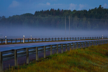 Naklejka premium Oxelosund, Sweden A highway at dawn and traffic