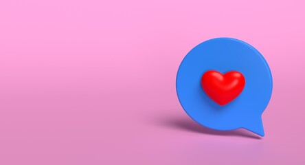 Like bubble social media 3d icon on background. Network love sign concept. 3D illustration.