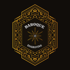 Baroque vintage badge western frame label hand drawn engraving retro vector illustration