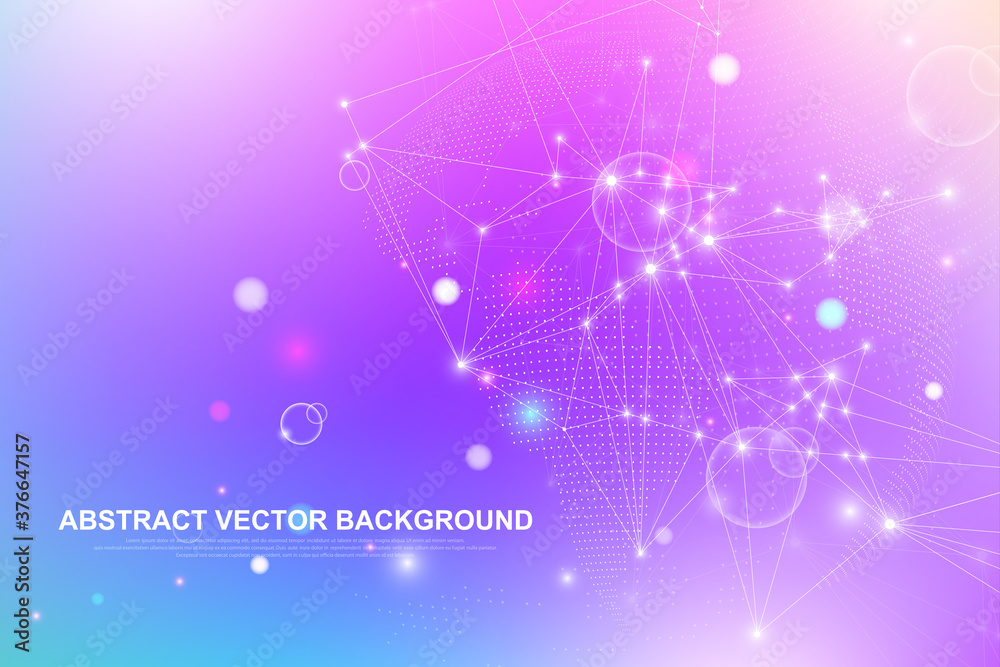 Poster Abstract digital network connection structure on blue background. Artificial intelligence and engineering technology concept. Global network Big Data, Lines plexus, minimal array. Vector illustration.