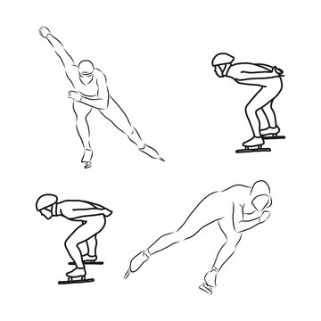 Speed skating, stylized silhouette icon, speed skating, vector sketch illustration