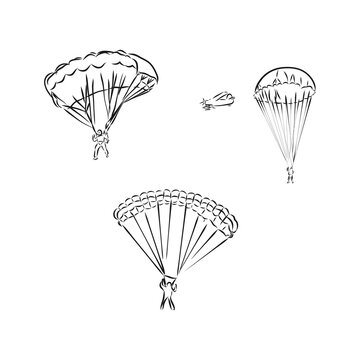 skydiver with a parachute, hand drawing converted to vector, skydiving, vector sketch illustration
