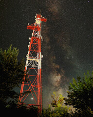 Cell phone tower on the background of the starry sky
