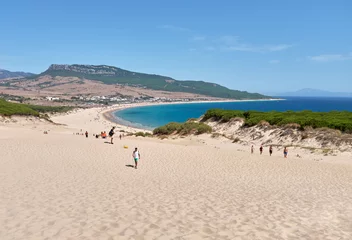 Foto auf Acrylglas Strand Bolonia, Tarifa, Spanien Landschaftliche Strandlandschaft von den Dünen von Playa de Bolonia, august 2020