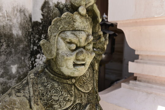 The Ancient Chinese warrior sculpture statue around Golden pagoda Phra Pathom Chedi at Nakhon Pathom province, Thailand.