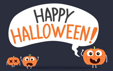Fototapeta na wymiar Happy halloween with funny pumpkin characters.Vector halloween pumpkin cartoon characters illustration from halloween collection.