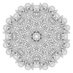 Big vintage mandala with floral small and middle patterns on white isolated background. For coloring book pages.