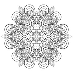 Floral decorative mandala with  small and middle patterns on white isolated background. For coloring book pages.