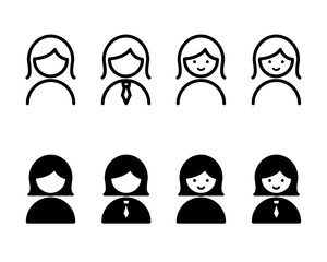 女性のアイコンのセット／ビジネスマン／人／イラスト／セット／上半身／シンプル