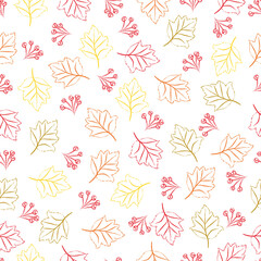Seamless vector illustration with multicolored maple leaves. Autumn background in flat style for wrapping paper, wallpaper, printing on fabric. 