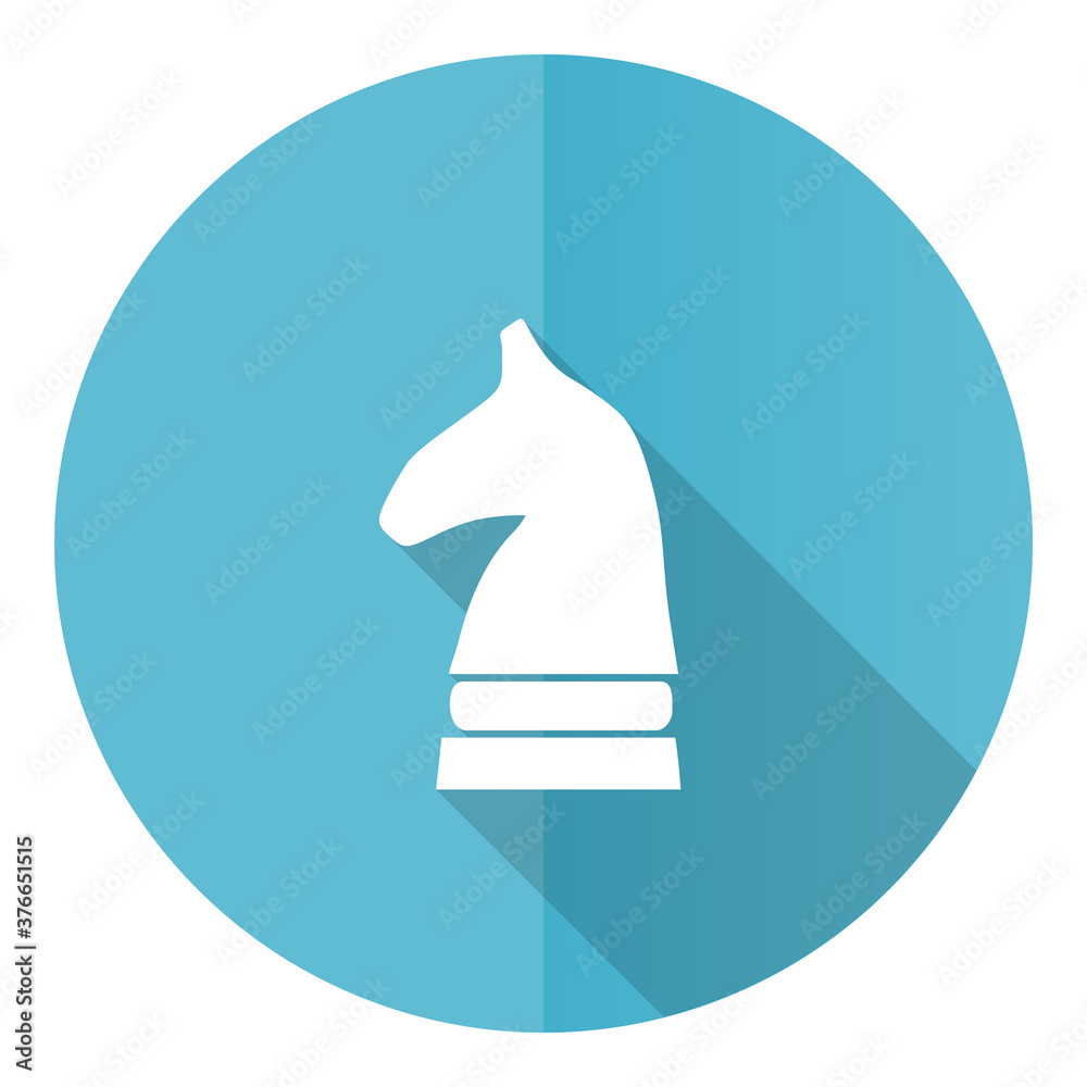 Aufkleber chess horse vector icon, flat design blue round web button isolated on white background