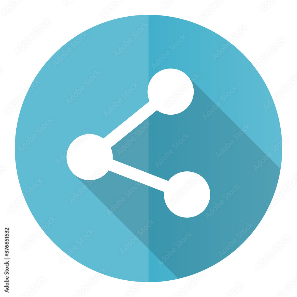 Aufkleber Share vector icon, flat design blue round web button isolated on white background.