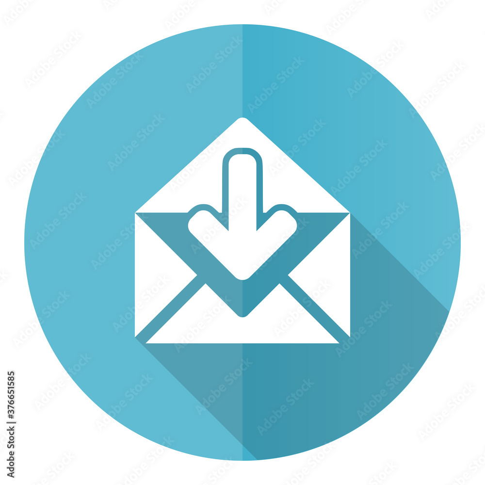 Poster Email vector icon, flat design blue round web button isolated on white background