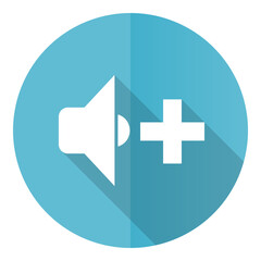 Fototapeta premium Speaker volume vector icon, flat design blue round web button isolated on white background