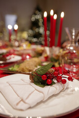 christmas table setting with christmas decorations