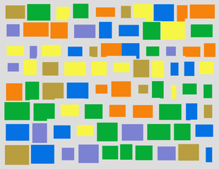 Multicolor brick wall-like background illustration from colorful tiles with light gray borders in different sizes