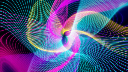 Abstract kaleidoscope graphics.Sci-fi background with colorful glowing line