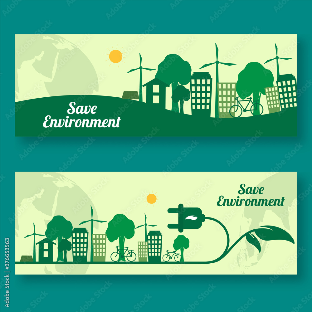 Canvas Prints Save Environment Concept Based Header or Banner Design Set with Eco City View.